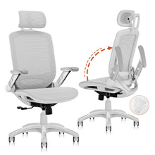 将图片加载到图库查看器,GABRYLLY Office Chair with Flip-up Arms, Grey Mesh Chair with White Backrest Frame(GY01WG)