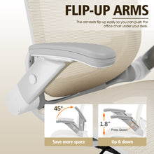 将图片加载到图库查看器,GABRYLLY Office Chair with Flip-up Arms, Beige Mesh Chair with White Backrest Frame(GY01WBG)