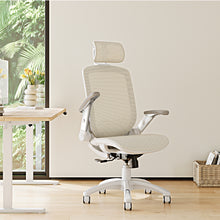 将图片加载到图库查看器,GABRYLLY Office Chair with Flip-up Arms, Beige Mesh Chair with White Backrest Frame(GY01WBG)